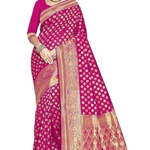 NEW Woven Pure Soft Kanjivaram Silk Saree Banarasi Style With Blouse Piece